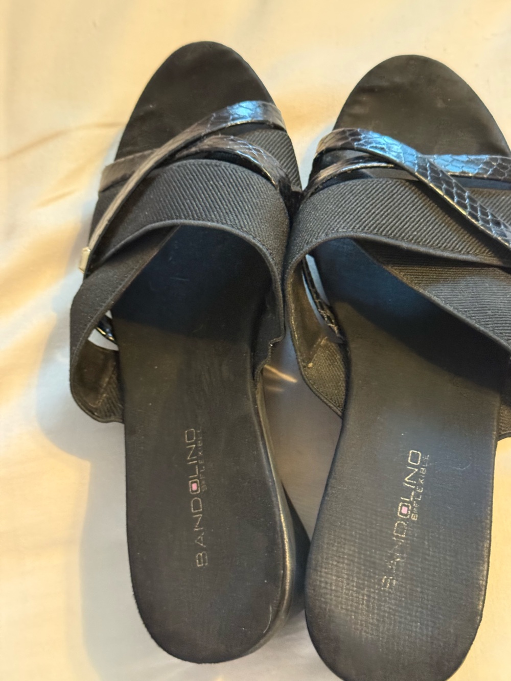 Bandolino Black Crisscross Slip-On Wedge Sandals size 8 M